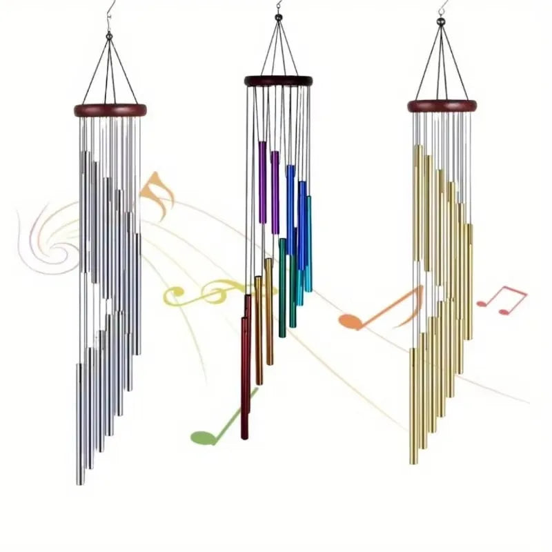 12 Tubes Rotating Solid Wood Aluminum Pipe Wind Chime Waterproof 12 Pipe Classic Matching Music Wind Chime Home Decoration 2025