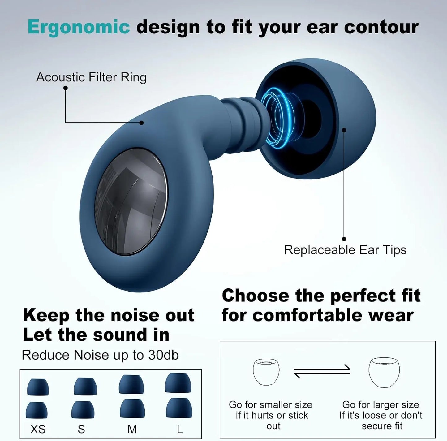 Ear Plugs for Sleeping 25dB Noise Cancelling Silicone EarPlugs for Concerts Traveling Studying Focus Reusable Ear Protection