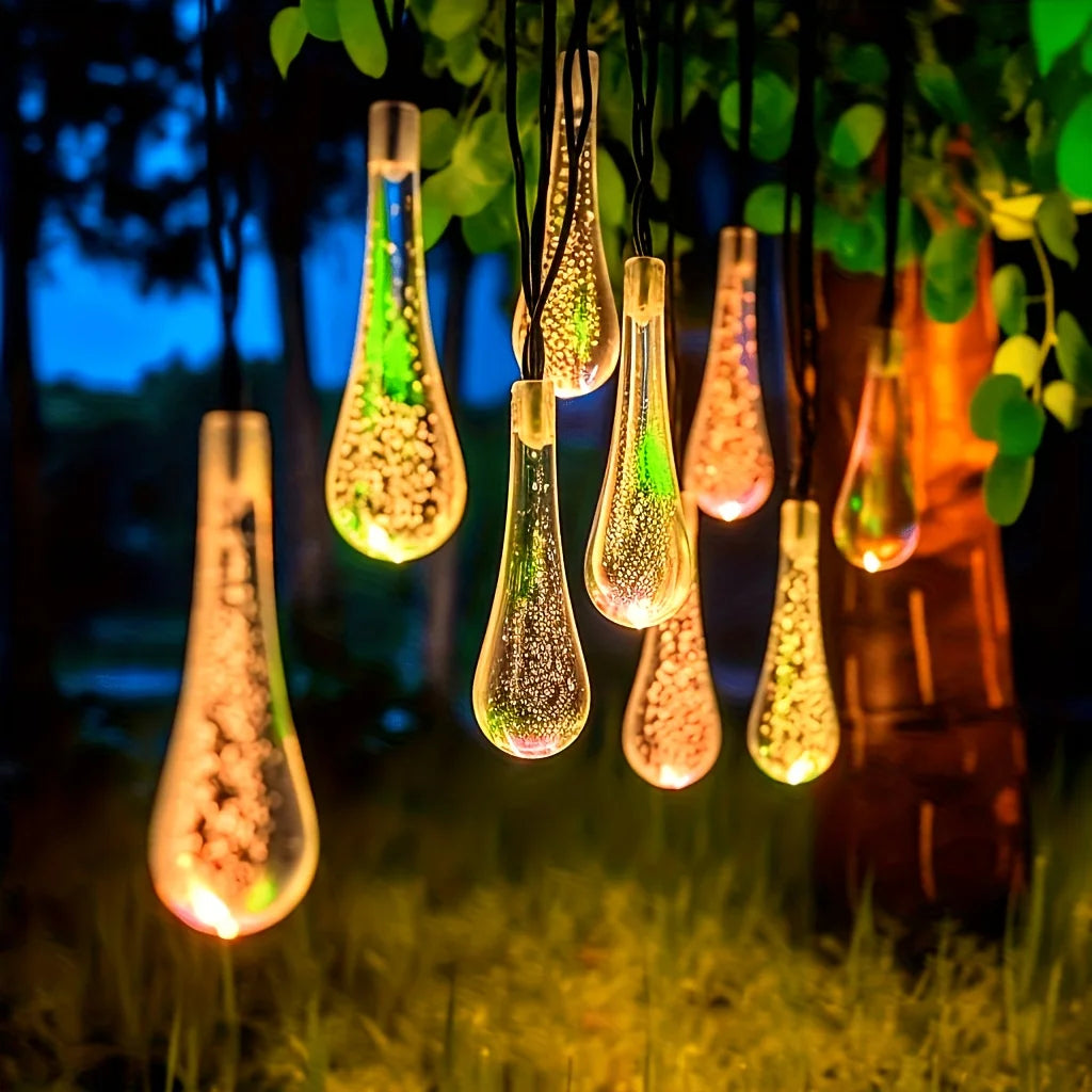 30 Leds Solar IP65 Yard Light Water Drop Lights, String Raindrop LightsSolar Festival Lamp for Birthdays Parties Christmas Decor
