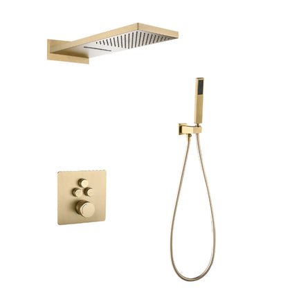 Gray Hidden Shower System Bathroom Full Copper Shower Faucet Set Waterfall Embedded Shower Tap Rainfall Concealed Mixer Crane