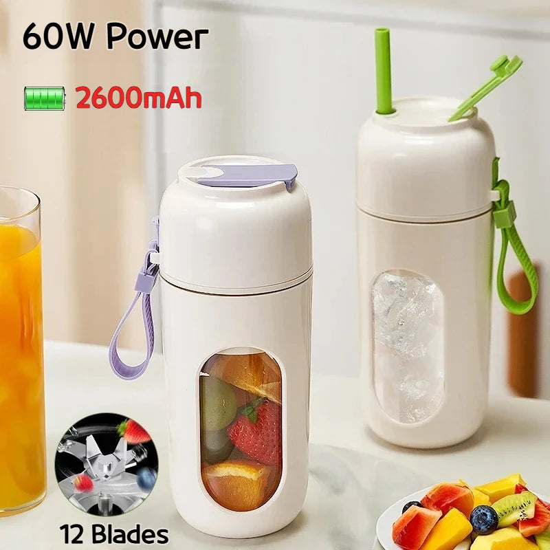 Wireless Charging Electric Juicer Cup for Smoothies, Shaved Ice, and Juices - 12-Blade Stainless Steel Portable Blender