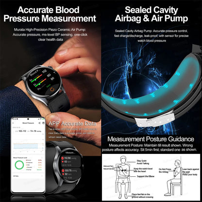 New Smart Watch High precision air pump1.56‘’ AMOLED Display ECG Comprehensive Sleep Monitoring Health BT Talk NFC Airbag Stra