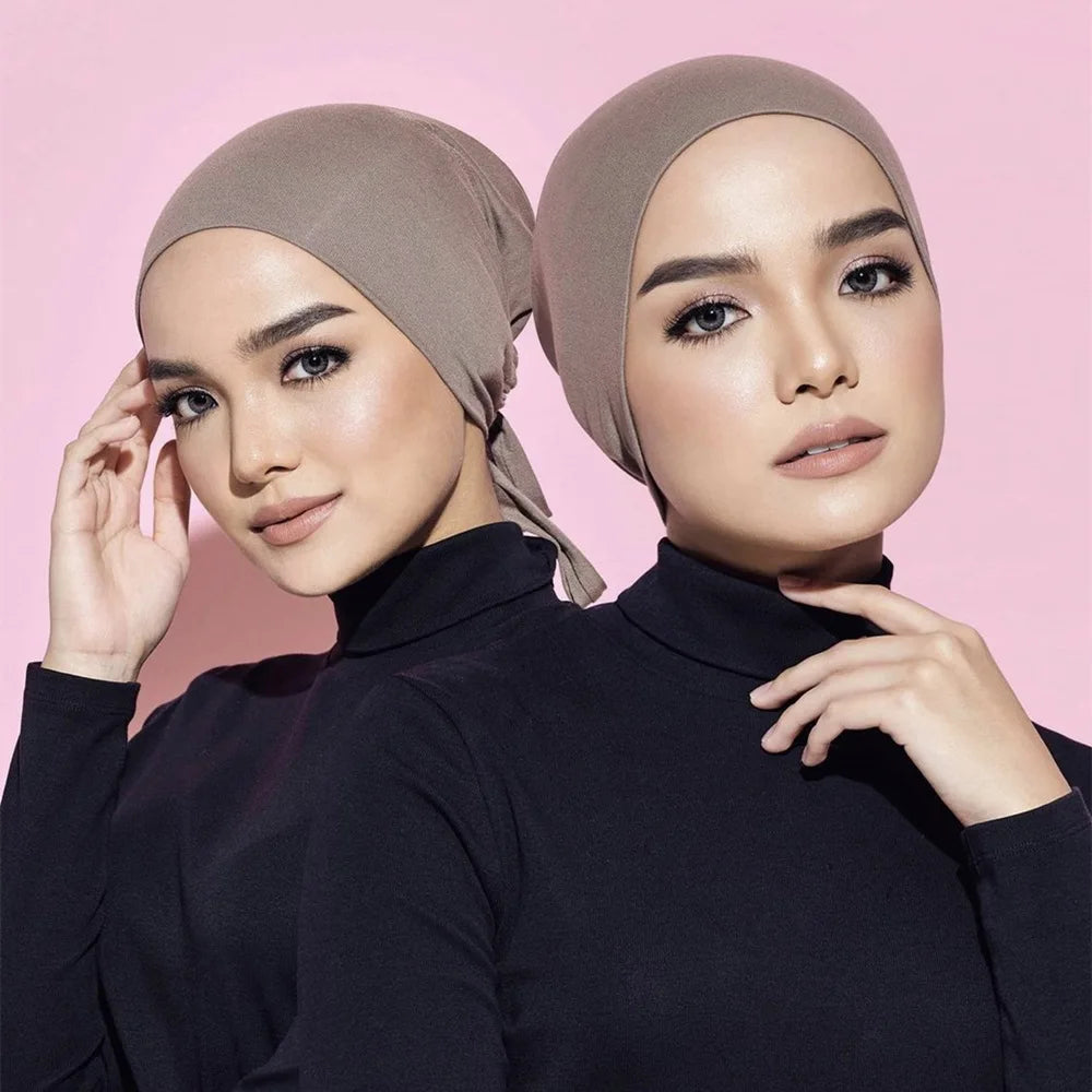 Islamic Headscarf Hijab Bonnet Female Turban Hat Ladies Headband Cap Muslim Women's Under Scarf Caps Soft Cotton Inner Hijabs