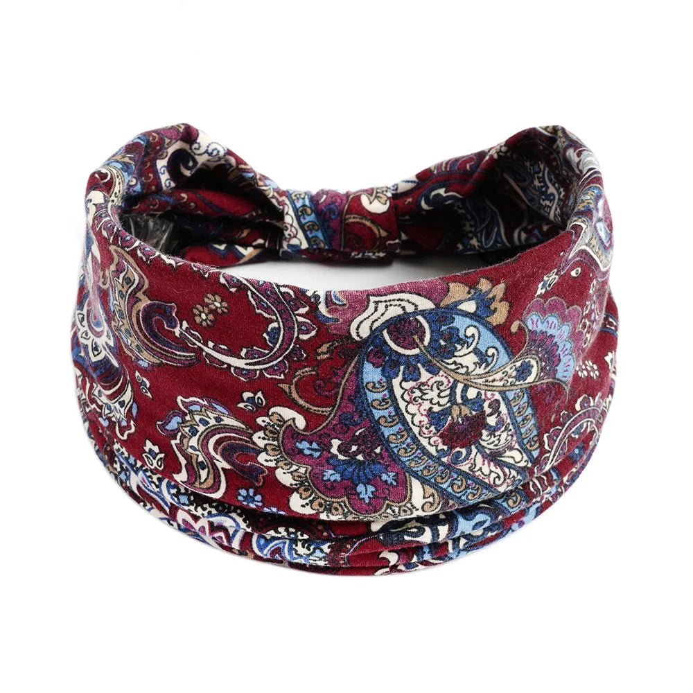 Boho Headbands Wide Knot Hair Scarf Floral Print Hairband Stretch Turban Headwrap Cotton Head Band Fashion Accessories for Women