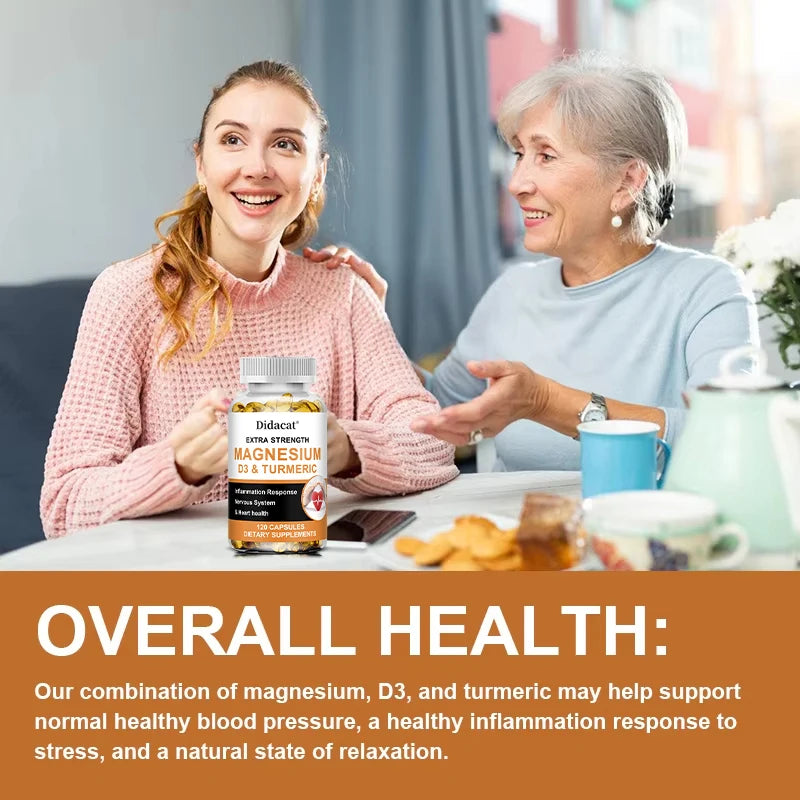 Magnesium & Vitamin D3 with Turmeric, Dietary Supplement for Daily Wellness Support, Immune Support, Bone and Muscle Health