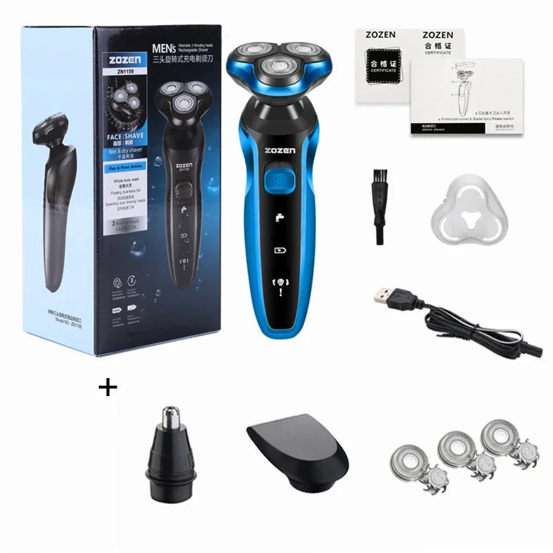 ZOZEN Electric Razor Electric Shaver Body Hair Cutting Shaving Machine for Men Clipper Rotary Beard Trimmer 100% Waterproof