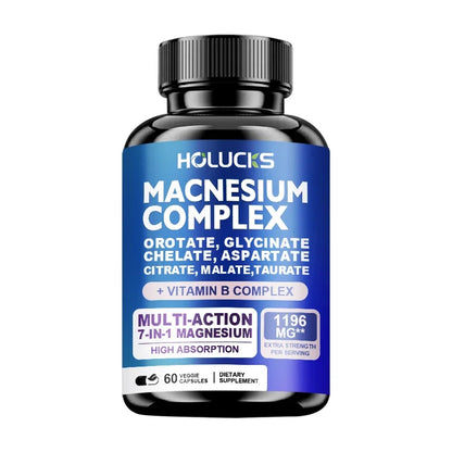 Magnesium Complex 1000mg Supplement, with Vitamins C, E, B1, B2, B6, B12, Chelated Magnesium Glycinate, Malate, Taurate &Citrate