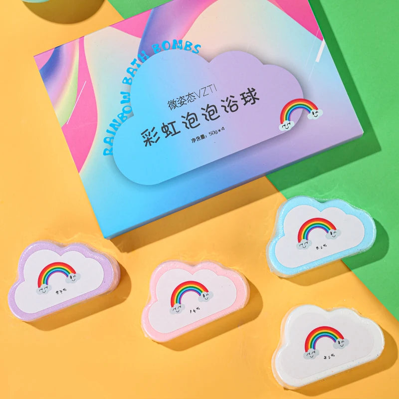 Rainbow cloud bath aromatherapy ball, children's bath cleaning bathtub, bath essential oil 45g, bubble bombs, 4-pack