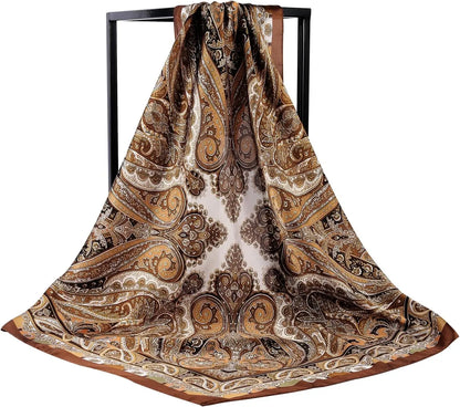 1 Pcs 27.5 Inches Satin Head Scarf Silk Like Hair Scarf Stain Bandana Hair Wrap Neck Scarf for Women(Brown)