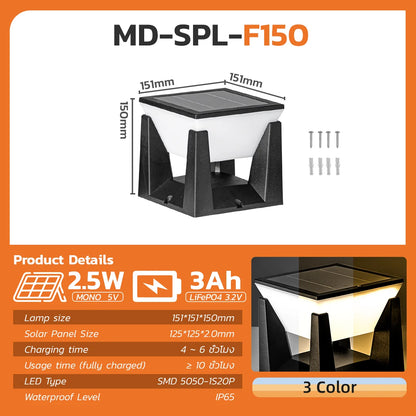 3-Color Solar Post Light IP65 Waterproof Outdoor Garden Yard Pathway LED Lamp - Solar Powered Lighting