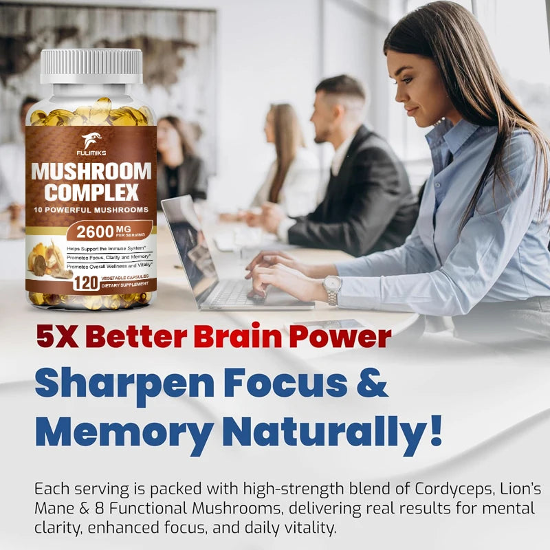 Buy 1 Get 1 Free! Organic Mushroom Complex Supplement, Adaptogenic Blend for Immune Support, Brain Focus & Natural Energy
