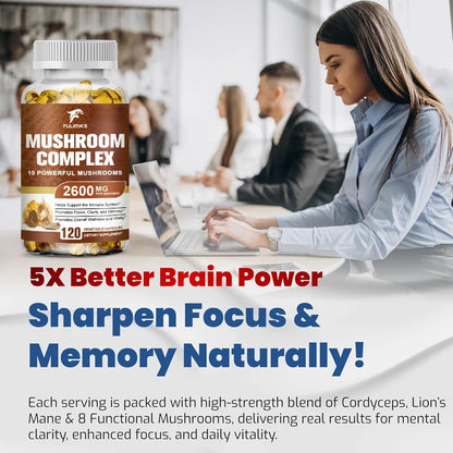 Buy 1 Get 1 Free! Organic Mushroom Complex Supplement, Adaptogenic Blend for Immune Support, Brain Focus & Natural Energy