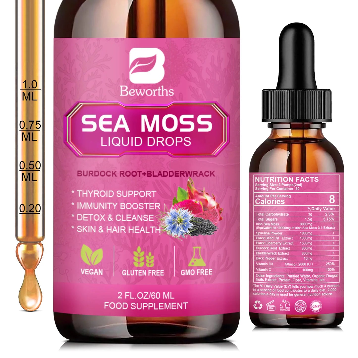 3000MG Seamoss Liquid Drop Organic Black Seed Oil & Burdock Root