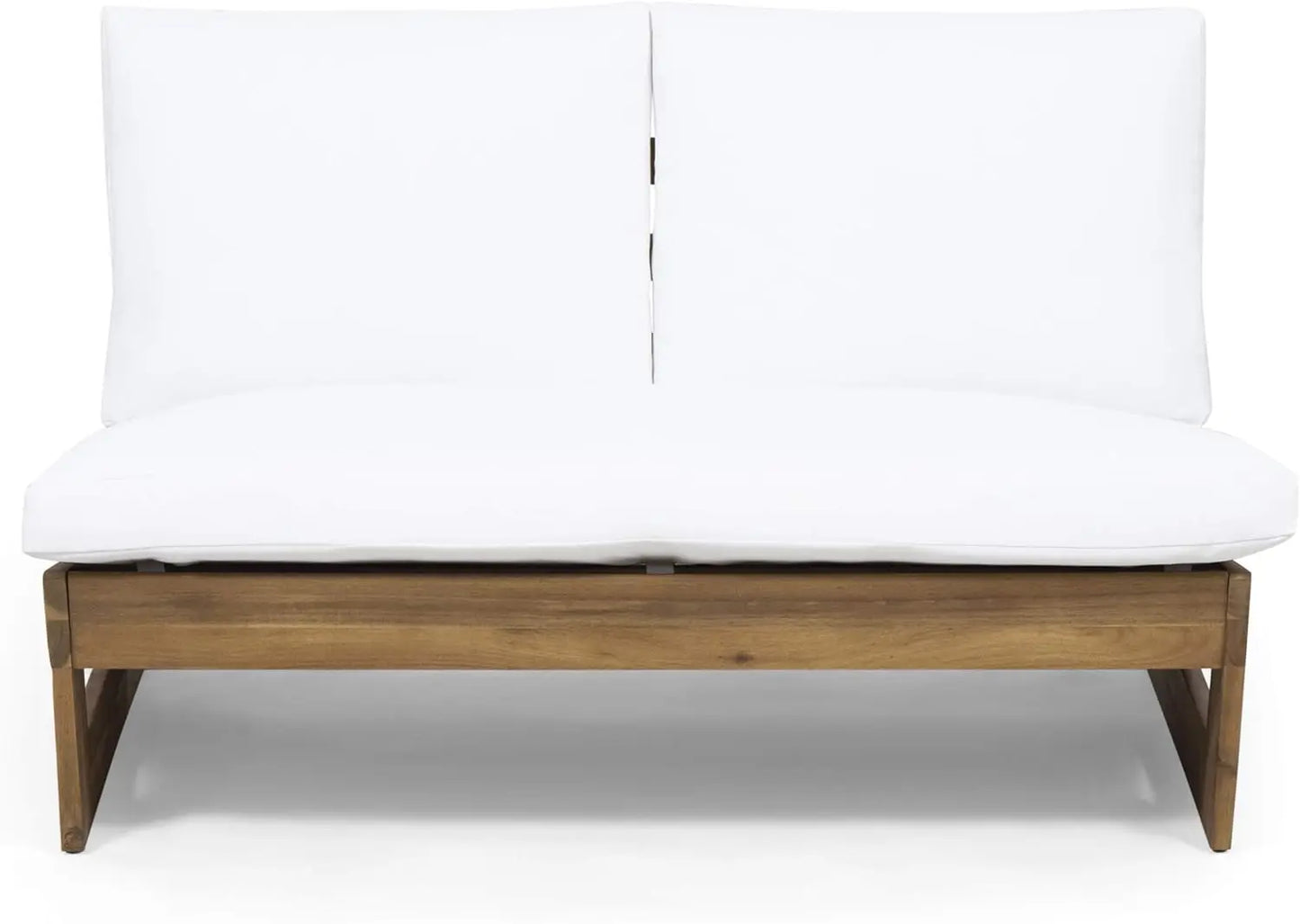 Great Deal Furniture Kaitlyn Outdoor Acacia Wood Loveseat with Cushions, Teak and White