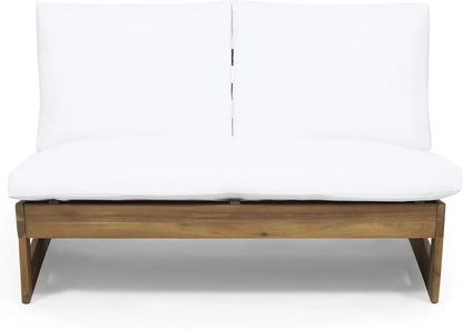 Great Deal Furniture Kaitlyn Outdoor Acacia Wood Loveseat with Cushions, Teak and White