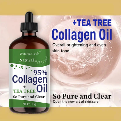 Tea Tree Collagen Oil 95% Pure Collagen Infusion. Smoothes and Nourishes the Skin. Lightweight, Non-Greasy Feel. 100g Clear Formula.