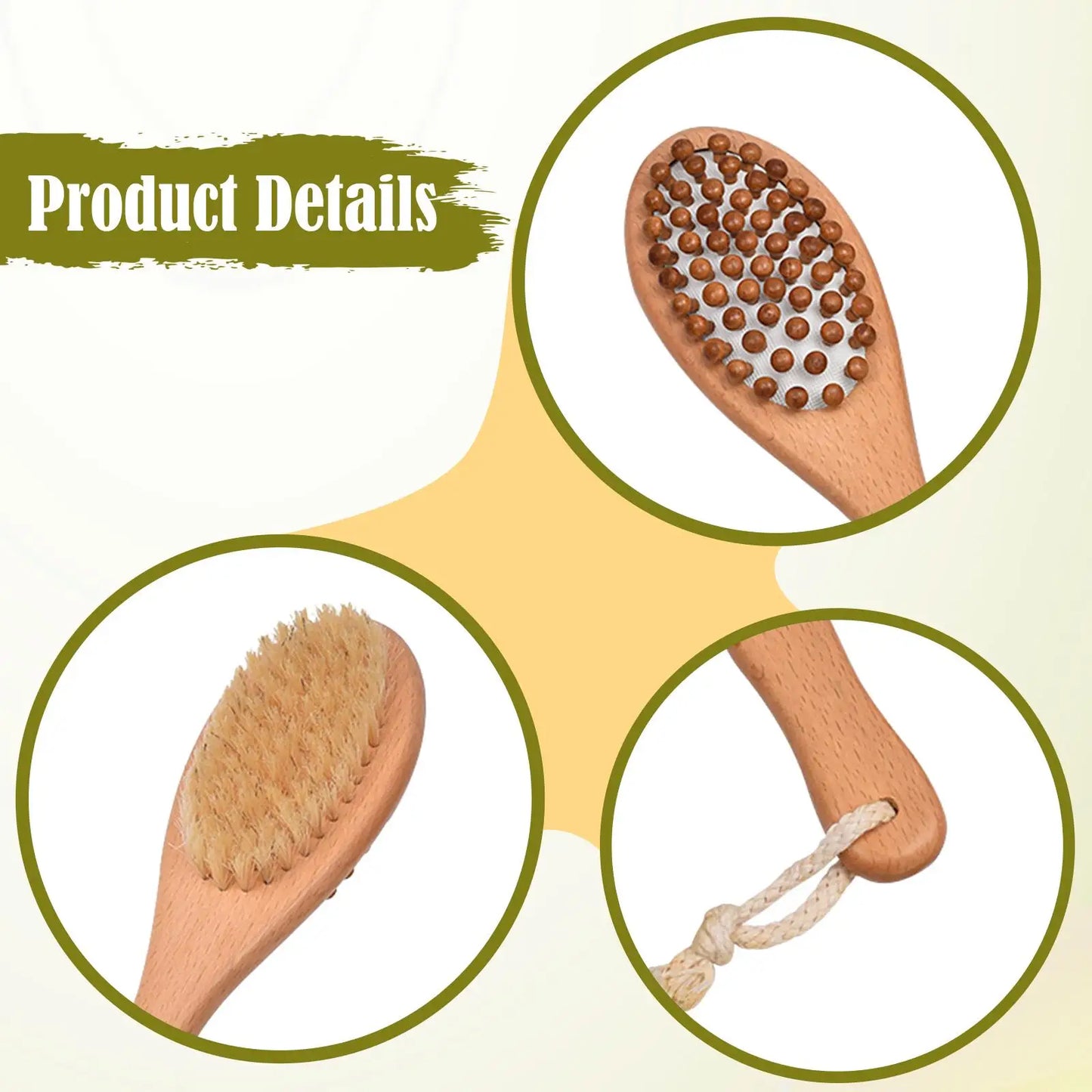 Dry Bath Body Brush Back Scrubber 2 in 1 Wooden Shower Brush