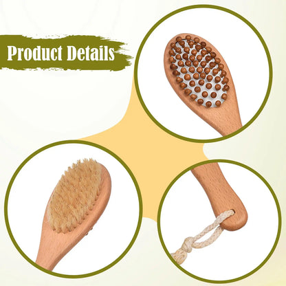 Dry Bath Body Brush Back Scrubber 2 in 1 Wooden Shower Brush
