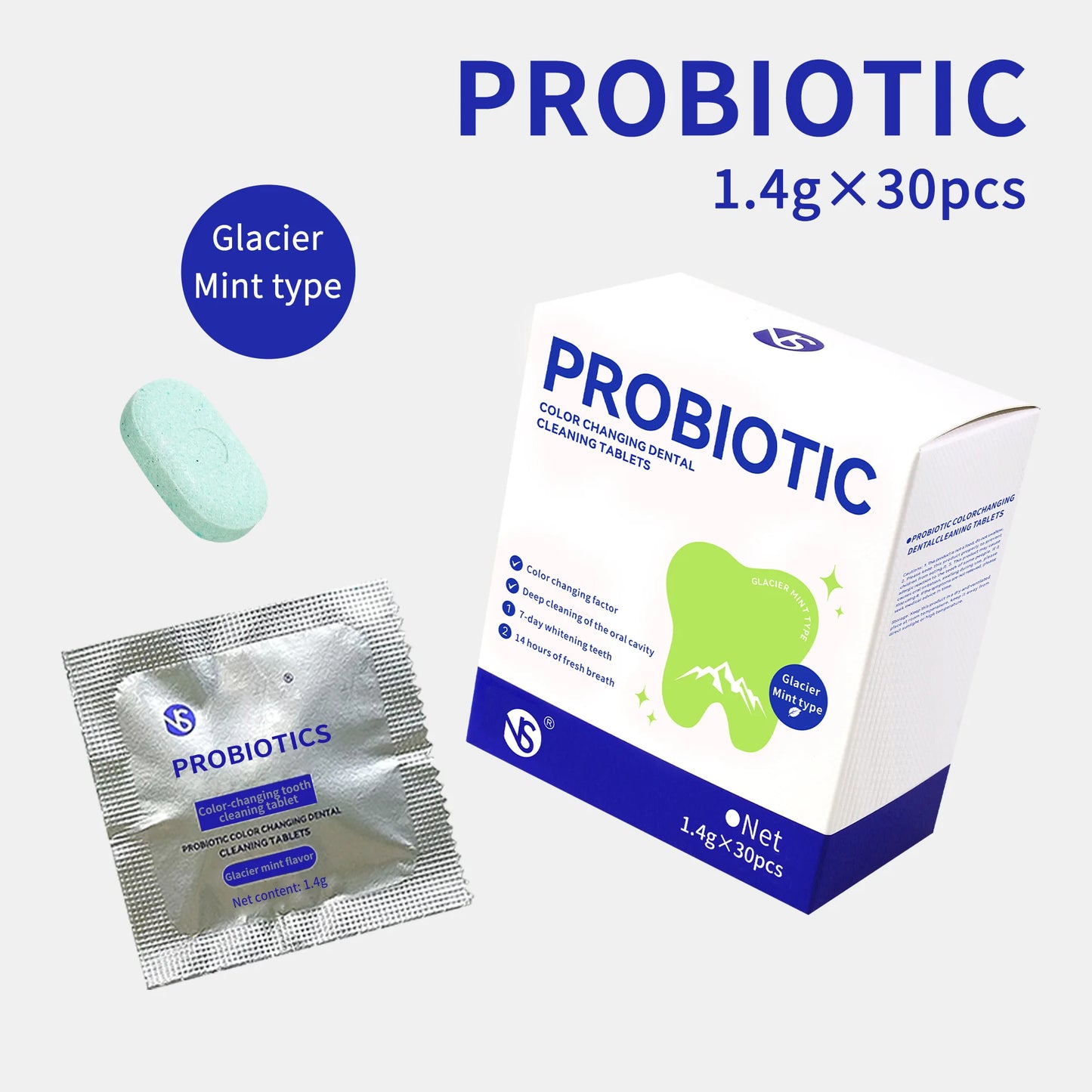 Probiotic tooth cleaning tablets 30/60/90 tablets/box with fresh breath for a long time, clean teeth and portable tooth care.