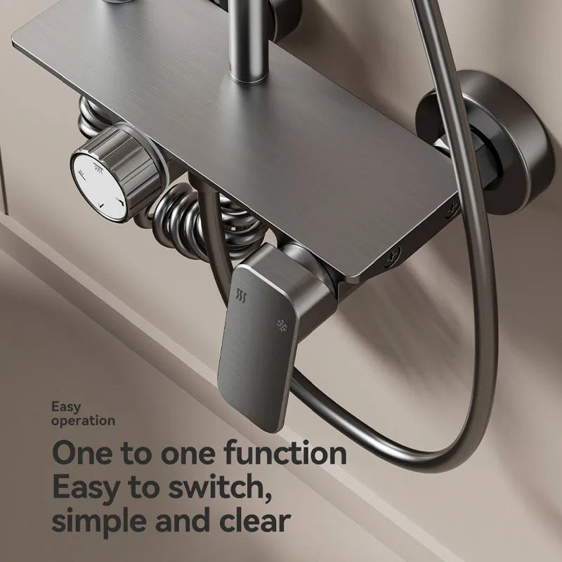 Multifunction Bathroom Shower System Set Hot and Cold Water Household Rotary Knob Pressurize Aluminum Gunmetal Gray Shower Set