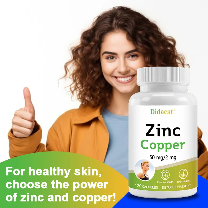 Zinc with Copper Capsules, 120 Count, Minerals and Antioxidant Supplement for Immunity and Mood, Promote Vision and Skin Health