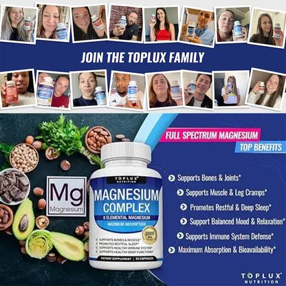 Magnesium Complex 1000mg 8 Elemental Magnesium Supplement with Glycinate Citrate Oxide Aspartate Orotate Malate Taurate High Abs