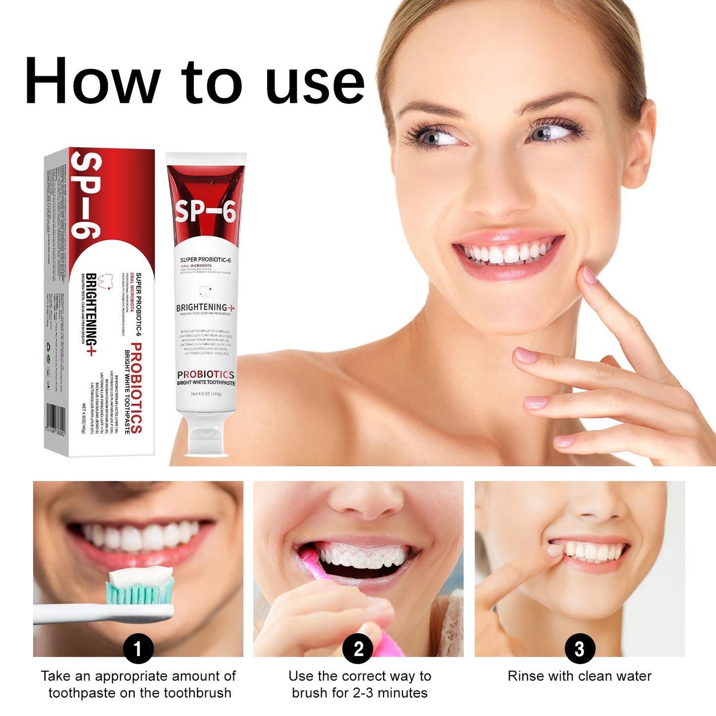 Probiotic SP-6 Toothpaste Whiten teeth Remove plaque Prevent tooth decay Oral cleansing Replenish beneficial bacteria
