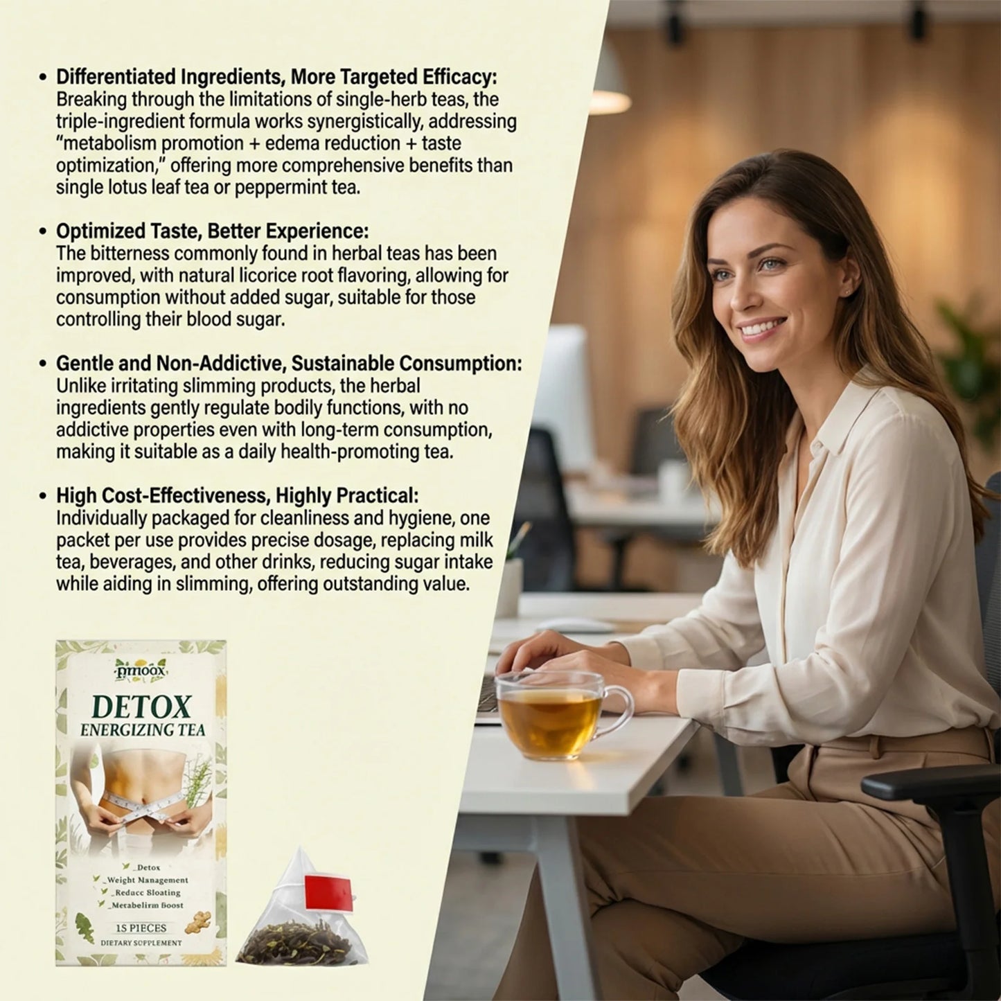 Herbal Tea  Comfort Gentle Plant Based Formula Portable Individual Bags Office Workers Sedentary Lifestyle Light Body Balance
