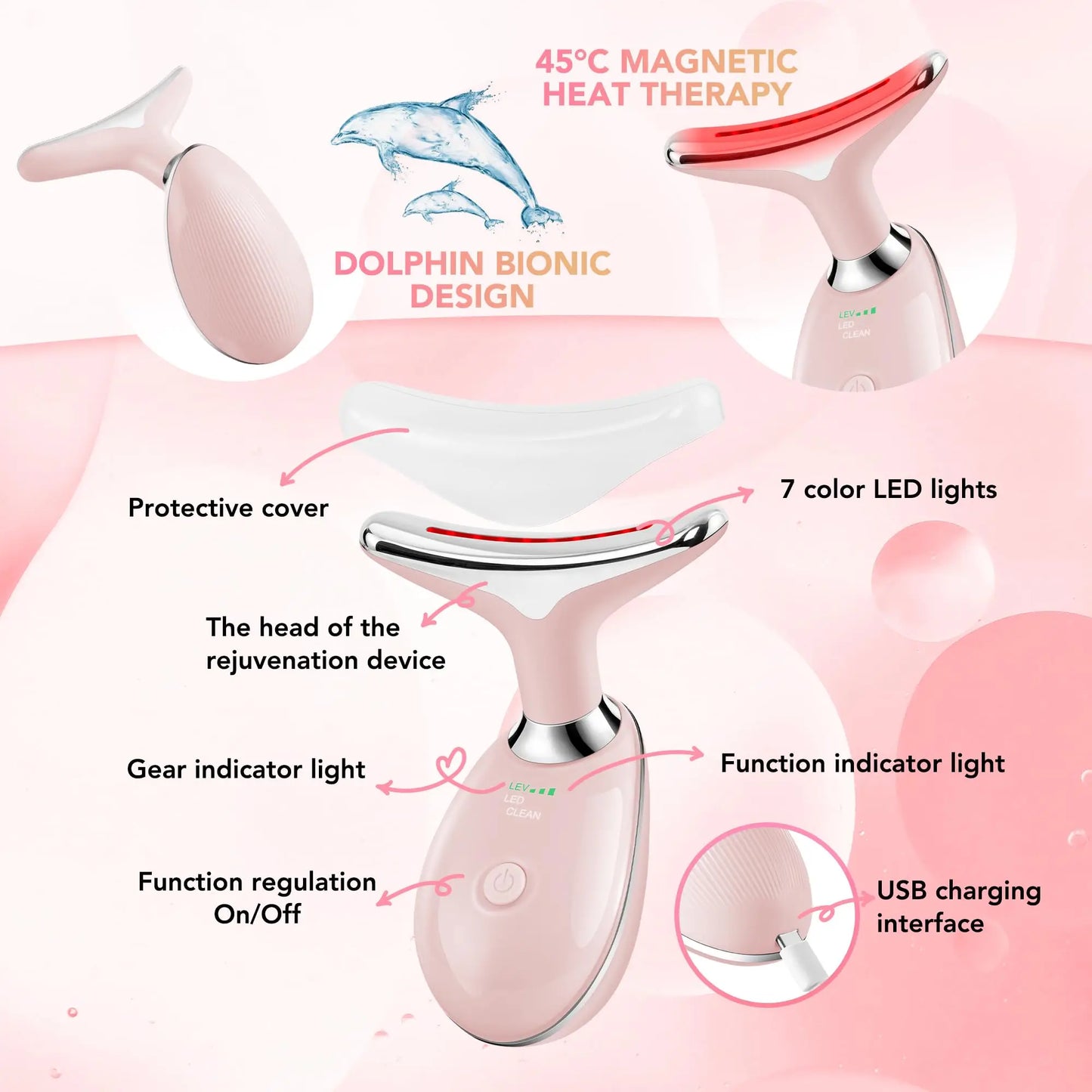 Red Light Therapy for Face/Neck, 7 Color LED Facial Light Therapy Wand  Portable Face Neck Massager Wand for Skin Care