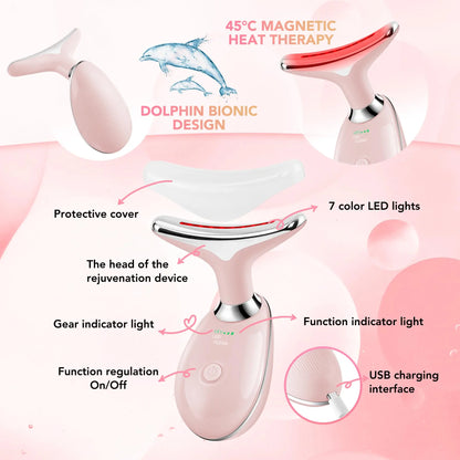 Red Light Therapy for Face/Neck, 7 Color LED Facial Light Therapy Wand  Portable Face Neck Massager Wand for Skin Care