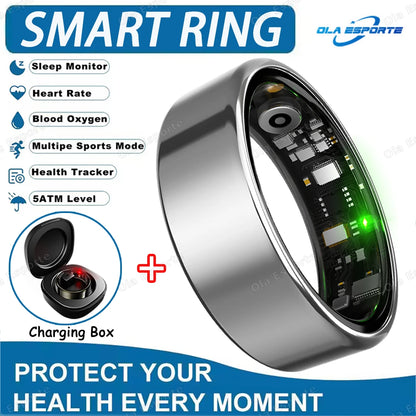 New R09 Smart Ring Men Women with Charging Case,Heart Rate Blood Oxygen,Skin Temperature Monitor,5ATM Waterproof For Android IOS