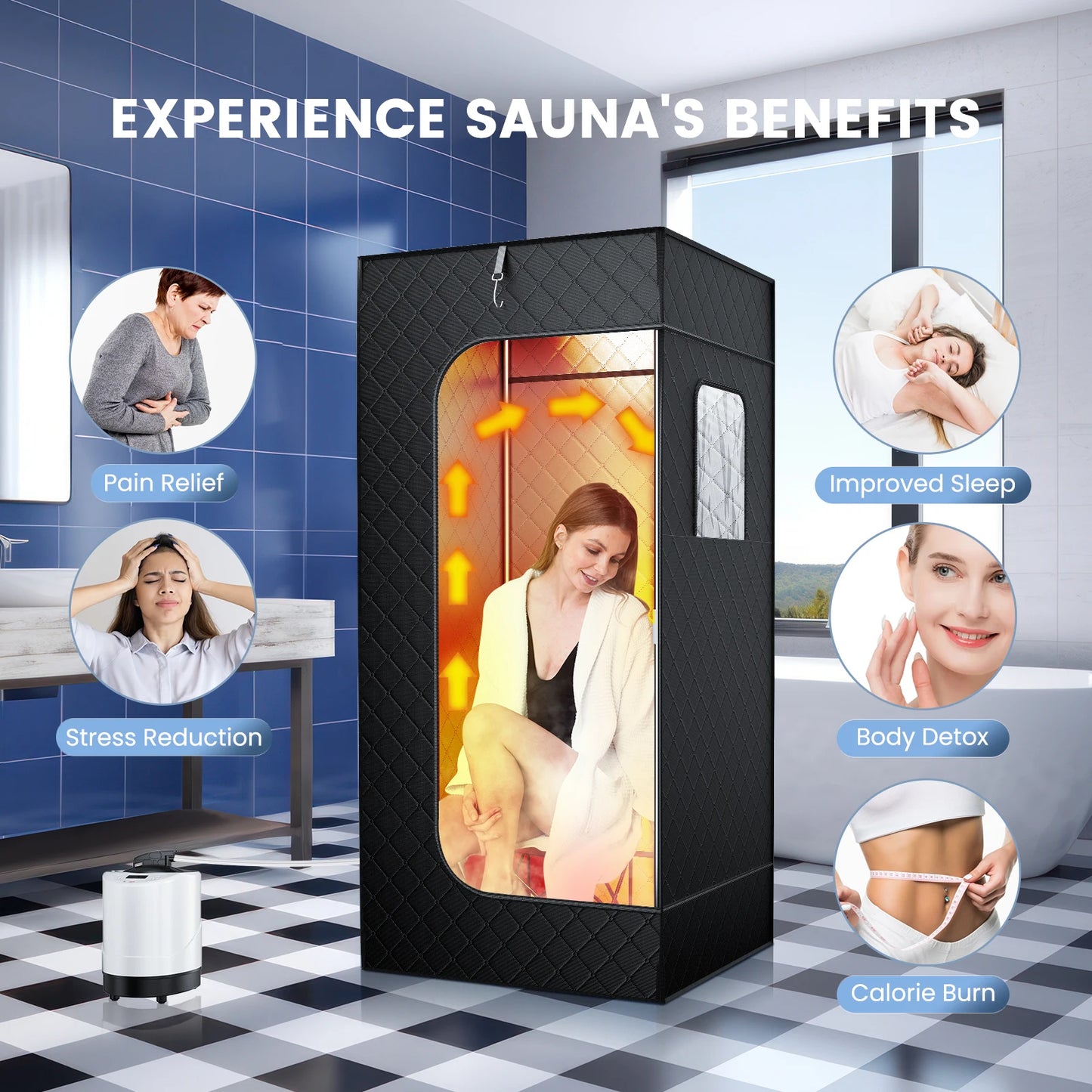 Full Body Home Steam Sauna Set 2.6L Large Steam Pot One Person Sauna Spa with Time Temperature Remote Control Detox Therapy