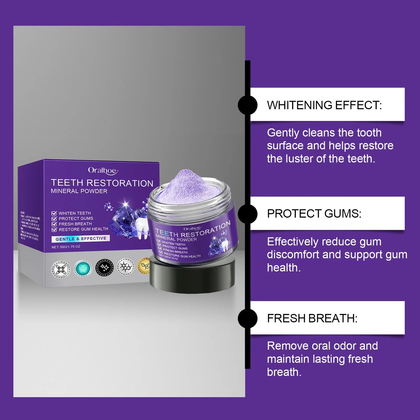 Purple Teeth Whitening Powder Toothpaste Brighten Yellow Teeth Remove Tooth Stain Fresh Breath Dental Cleaning Oral Care Product