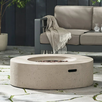 50000 BTU Round Outdoor Concrete Propane Fire Pit Modern Light Grey for Patio Garden Backyard No Assembly Needed for Camping