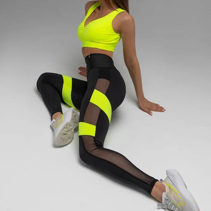 Sports Pants Set Women's Jumpsuits Color-Block High-Waisted Split-Joint Spaghetti-Neck Sports Bra&Leggings Suitsclothes 118495