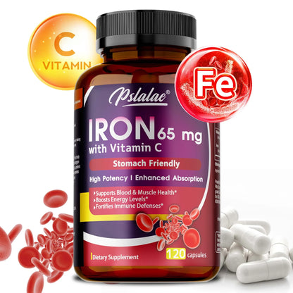 Iron Supplement 65 mg with Vitamin C - Maximized Absorption, Increase Energy, and Improve Immune Function