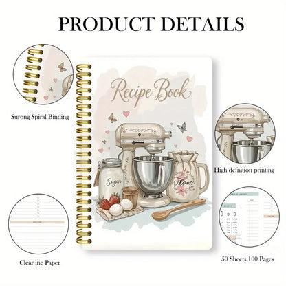 A printed cover notebook with recipe book illustrations and ingredient illustrations,for cooking enthusiasts,cooking plan record