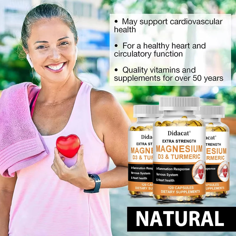Magnesium & Vitamin D3 with Turmeric, Dietary Supplement for Daily Wellness Support, Immune Support, Bone and Muscle Health