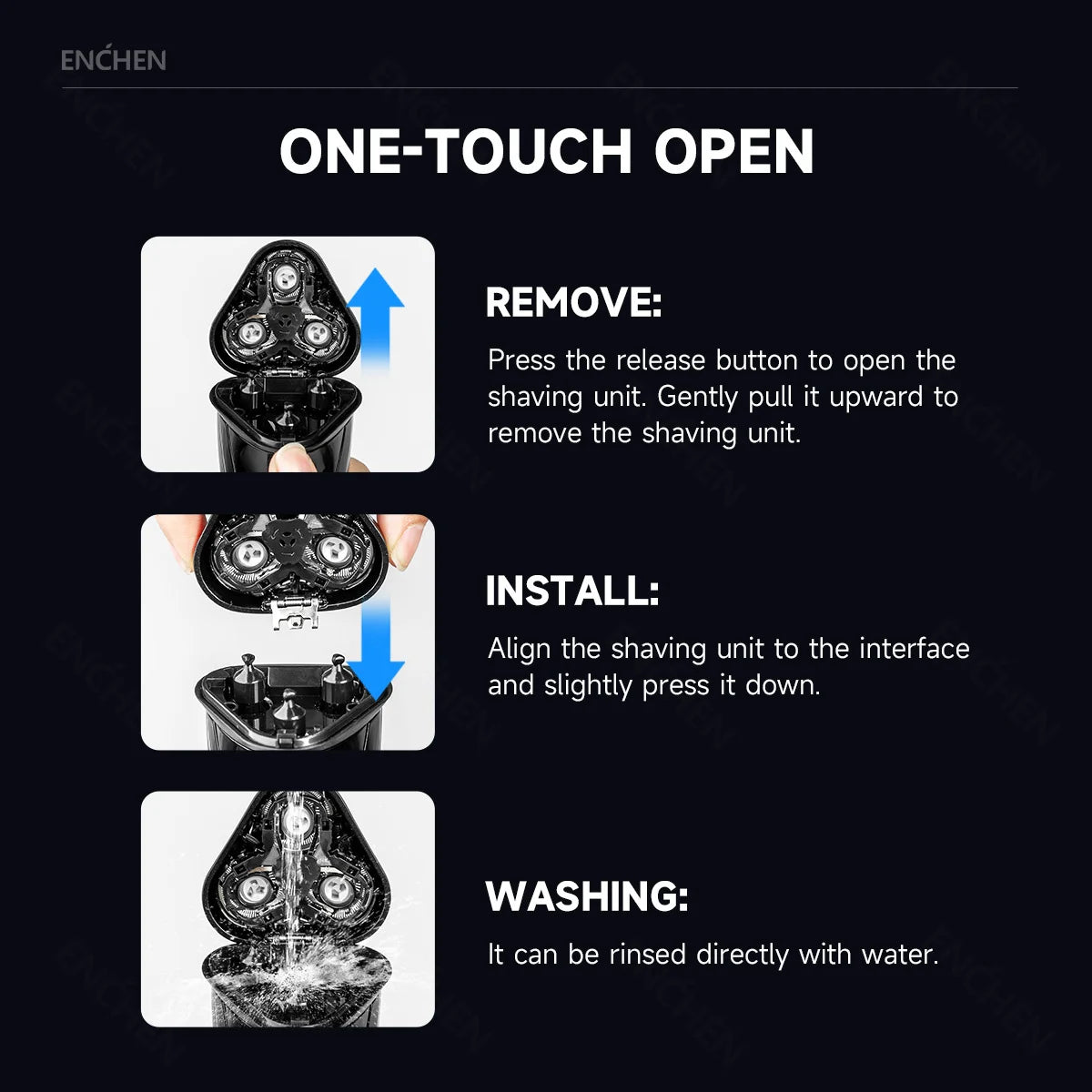 ENCHEN Electric Shaver 3D Blackstone 3 IPX7 Waterproof Razor Wet And Dry Dual Use Face Beard Battery Digital Display For Men