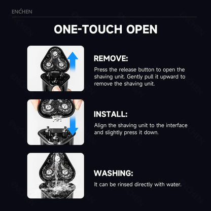 ENCHEN Electric Shaver 3D Blackstone 3 IPX7 Waterproof Razor Wet And Dry Dual Use Face Beard Battery Digital Display For Men