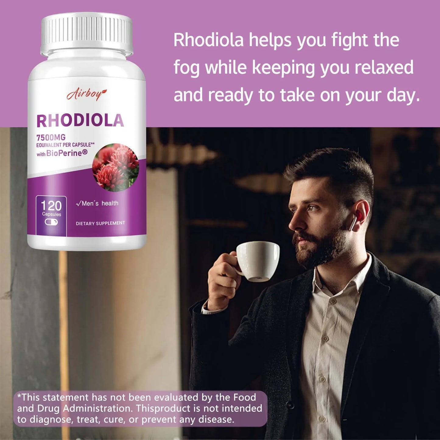 Rhodiola Supplement 7500mg - Natural Adaptogens, Relieves Stress,Improves Energy and Focus - 120 Capsules