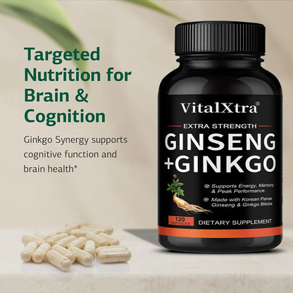 Energy Supplement Capsules Containing Ginseng and Ginkgo, Promote Brain Health, Support Memory, Focus and Regulate The Nervous