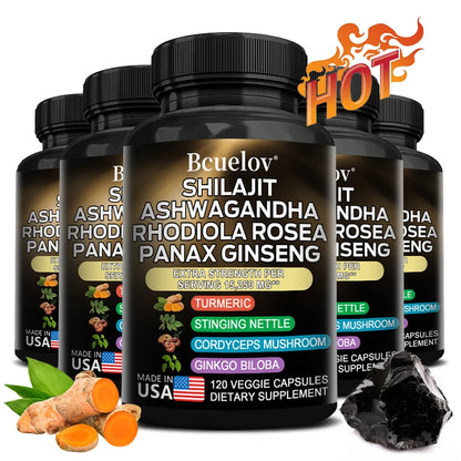 Shilajit Resin Himalaya Combination of Ashwagandha, Ginseng, Cordyceps, Ginkgo, Turmeric