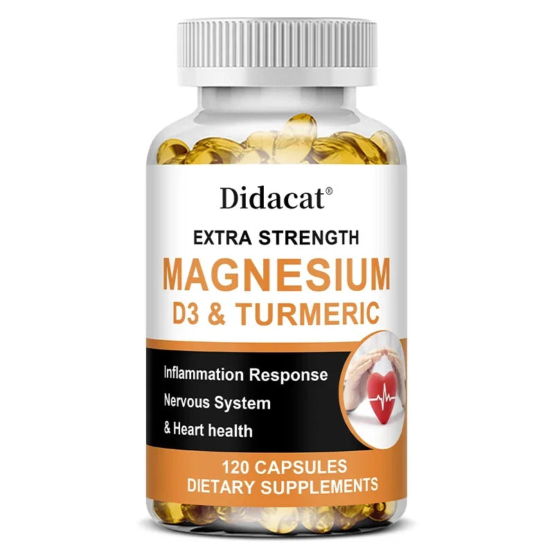 Magnesium & Vitamin D3 with Turmeric, Dietary Supplement for Daily Wellness Support, Immune Support, Bone and Muscle Health