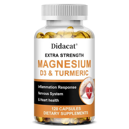 Magnesium & Vitamin D3 with Turmeric, Dietary Supplement for Daily Wellness Support, Immune Support, Bone and Muscle Health