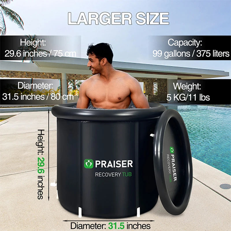 80Cm Round Modern Black Cold Plunge Barrel Foldable Ice Bath Inflatable Hot Tub Outdoor Spa Tubs Portable Bathtub For Adult