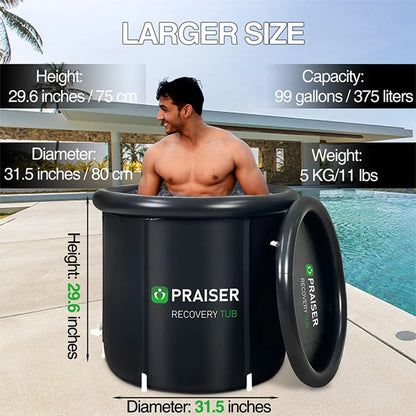 80Cm Round Modern Black Cold Plunge Barrel Foldable Ice Bath Inflatable Hot Tub Outdoor Spa Tubs Portable Bathtub For Adult
