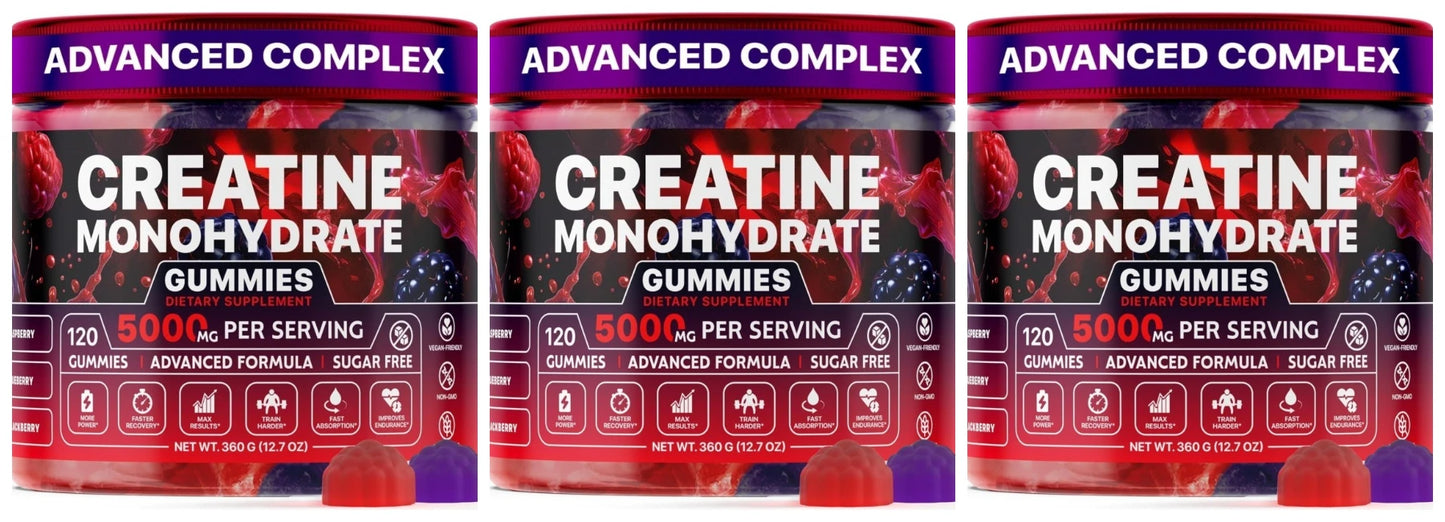 Creatine Monohydrate Gummies Raspberry & Blackberry Flavor Sugar Free for Men and Women Pre Workout Creatine Supplement 120count