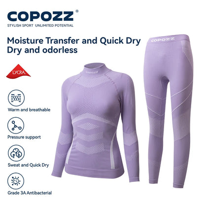COPOZZ Women Men 3A Antimicrobial Ski Thermal Underwear Fitness Workout Gym Snowboard Sport Pressure Supports Warm Long Johns