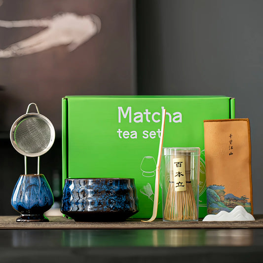 7pcs Set of Kiln-Transformed Glaze Ceramic Matcha Bowl with Tea Spoon, Filter, and  Matcha Brush For Matcha Latte Tea Ceremony